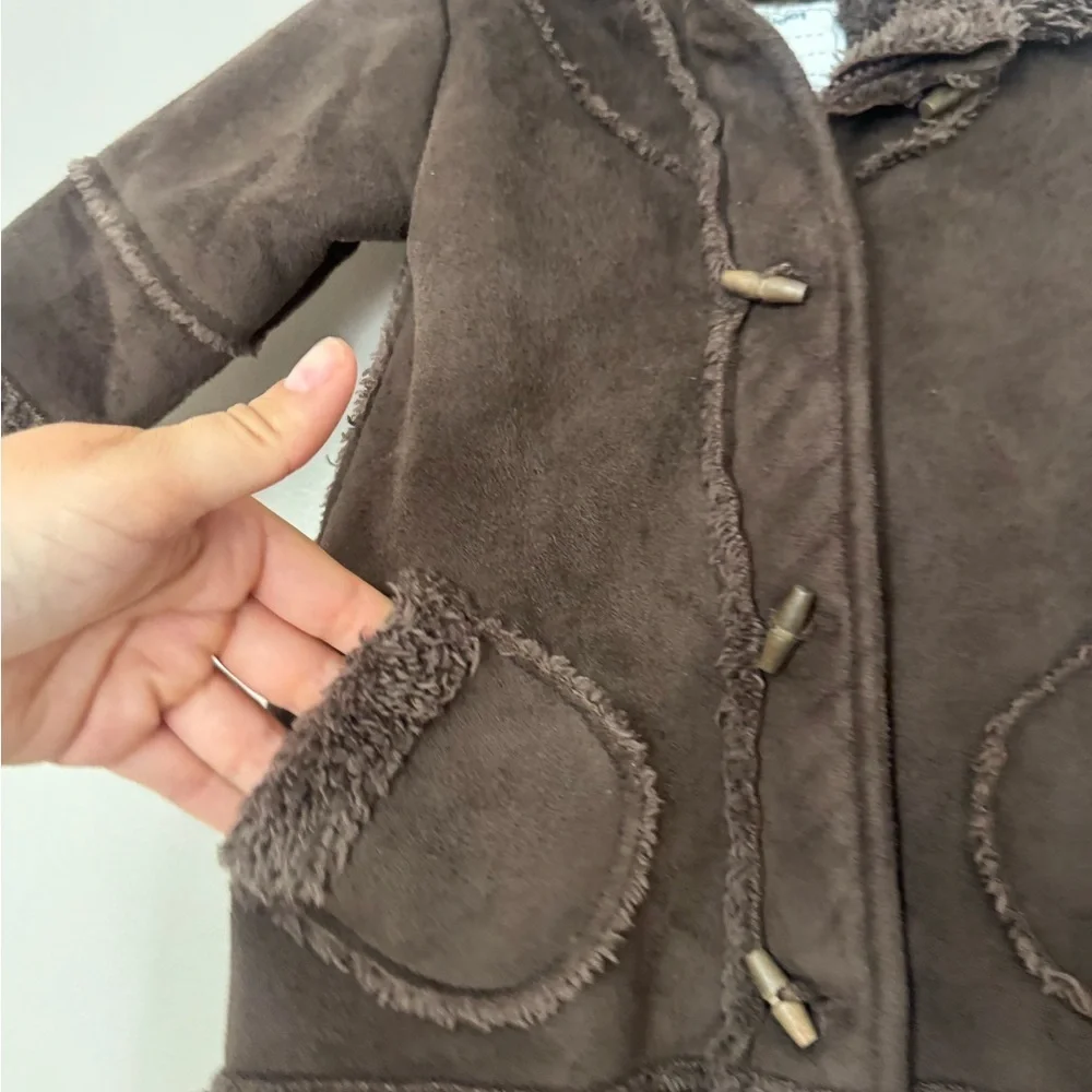 Vertbaudet Chocolate Brown Sherpa Lined Coat 6M Toggle Hood Cozy Scandi Chic